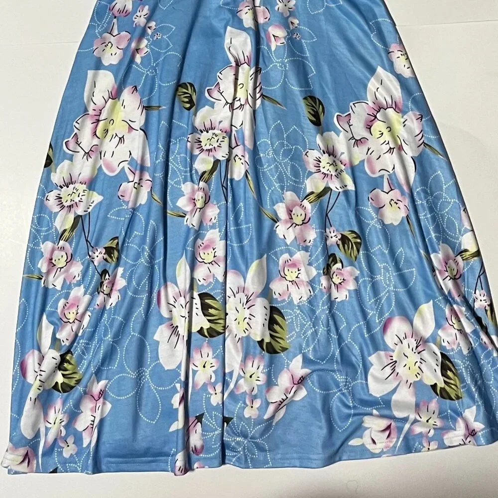 Blue Floral Midi Dress (M) - Picture 3 of 6